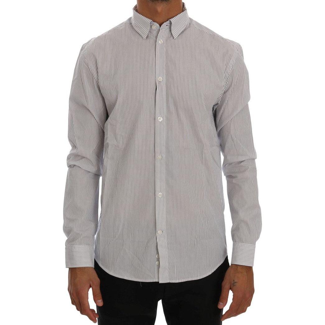 Frankie Morello | White Blue Striped Casual Cotton Regular Fit Shirt | McRichard Designer Brands