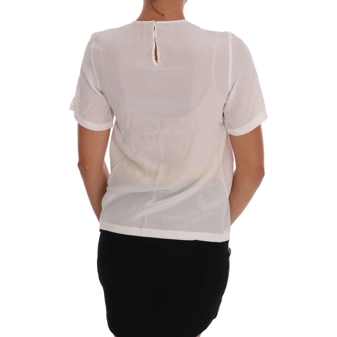 Dolce & Gabbana | White Silk ITALIA IS LOVE Blouse T-shirt | McRichard Designer Brands