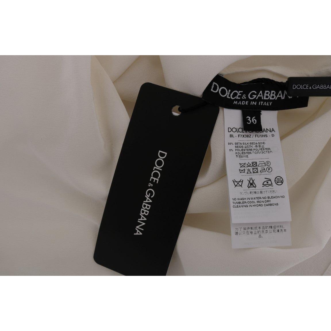 Dolce & Gabbana | White Silk ITALIA IS LOVE Blouse T-shirt | McRichard Designer Brands