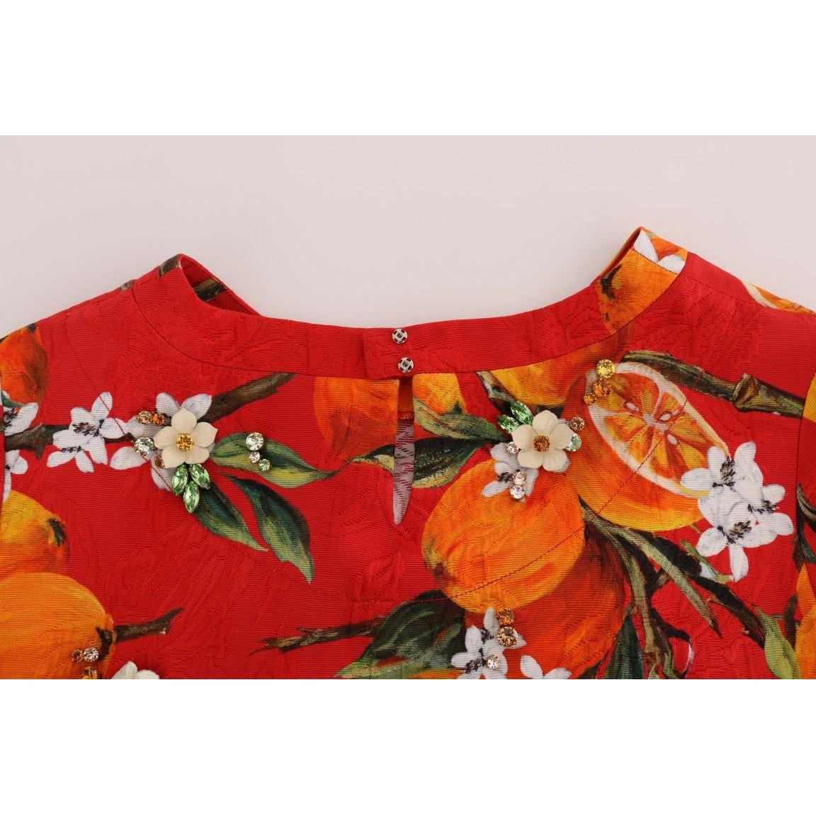 Dolce & Gabbana | Orange Print Crystal-Embellished Blouse | McRichard Designer Brands