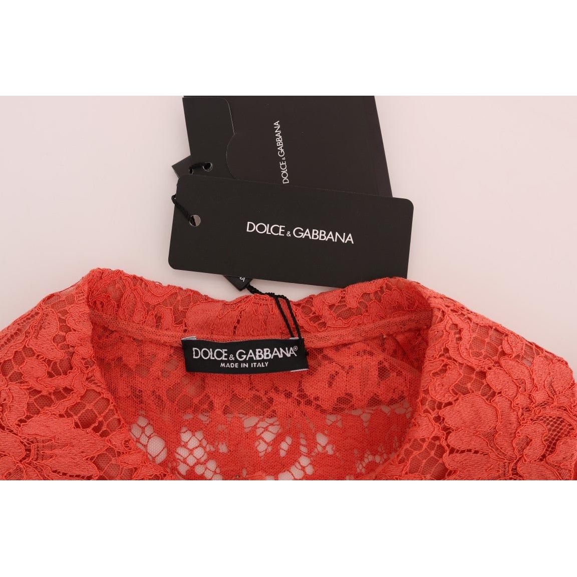 Dolce & Gabbana | Orange Crystal Buttons Floral Lace Blouse | McRichard Designer Brands