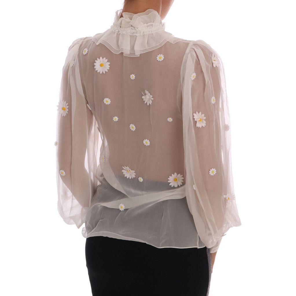 Dolce & Gabbana | White Daisy Applique Silk Shirt | McRichard Designer Brands