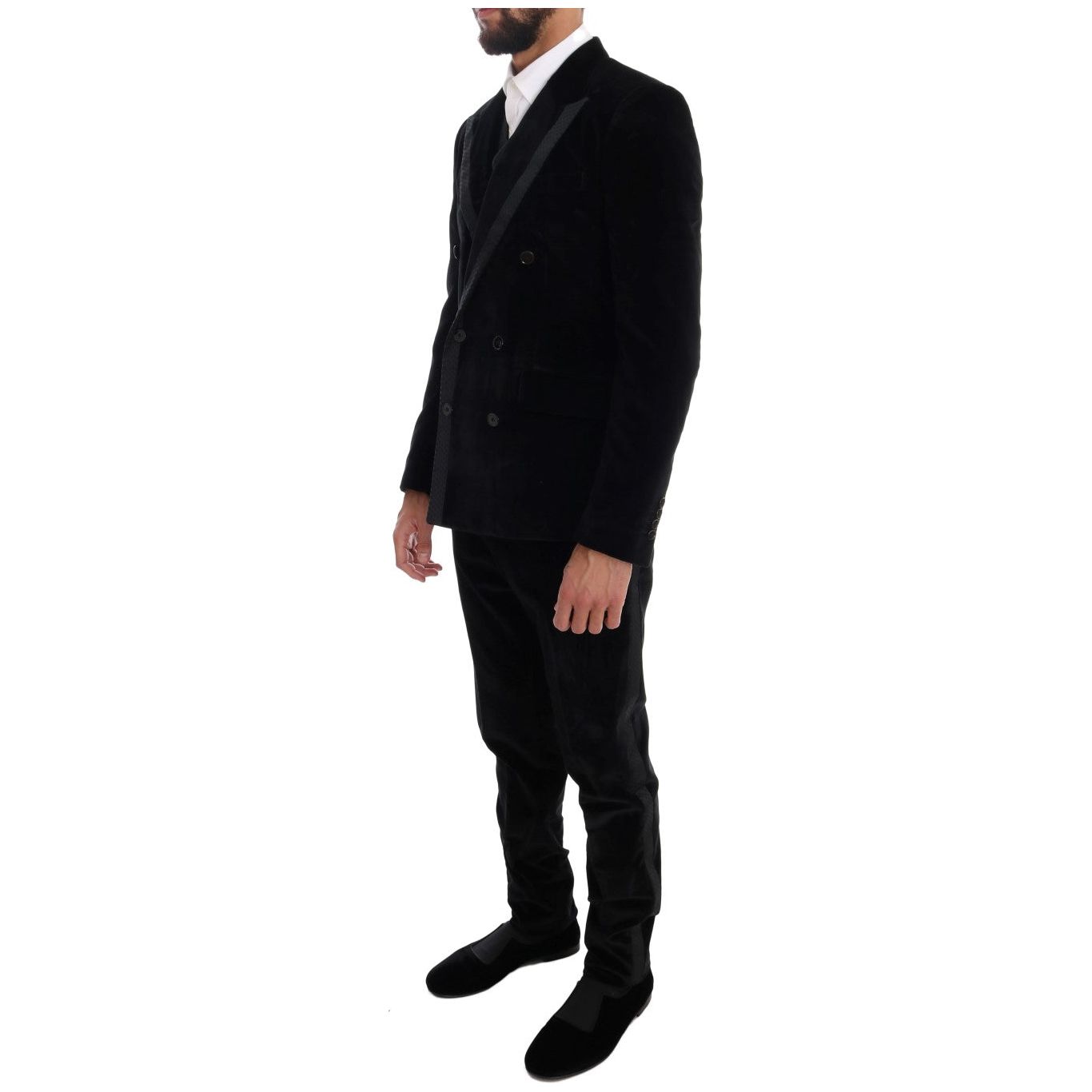 Dolce & Gabbana | Black Velvet Slim Double Breasted Suit | McRichard Designer Brands