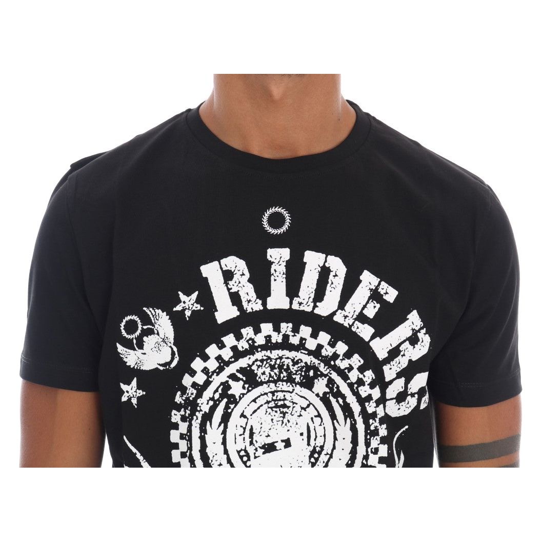 Frankie Morello | Black Cotton RIDERS Crewneck T-Shirt | McRichard Designer Brands