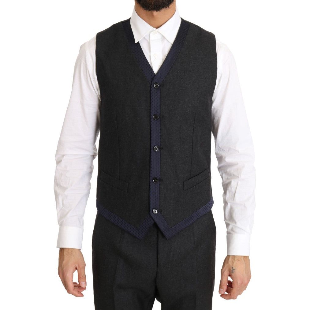 Dolce & Gabbana | Gray Wool Blue Silk Double Breasted Suit | McRichard Designer Brands