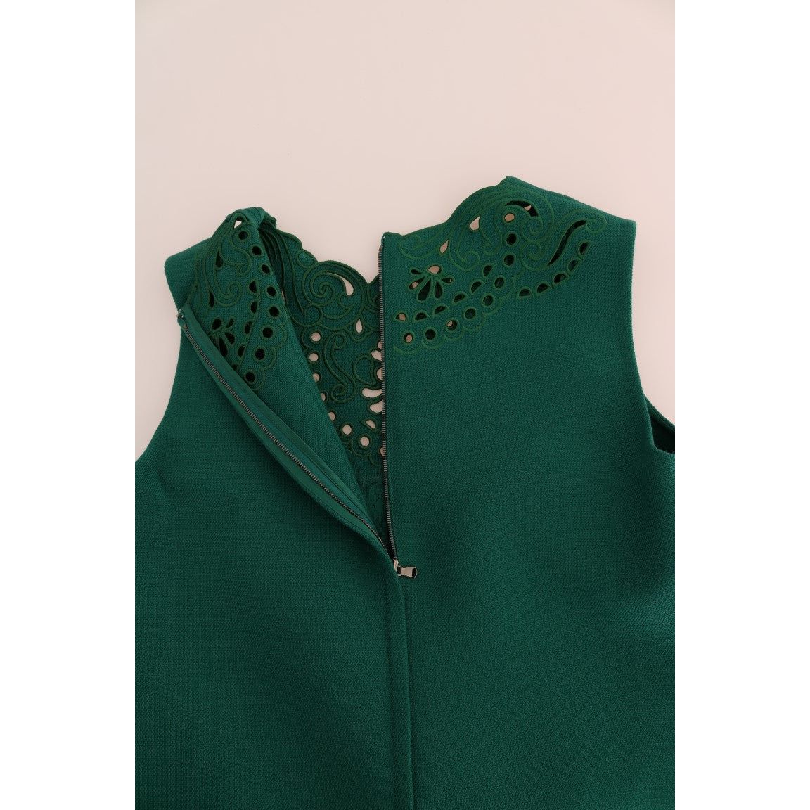 Dolce & Gabbana | Green Floral Cutout Silk Wool Dress | McRichard Designer Brands