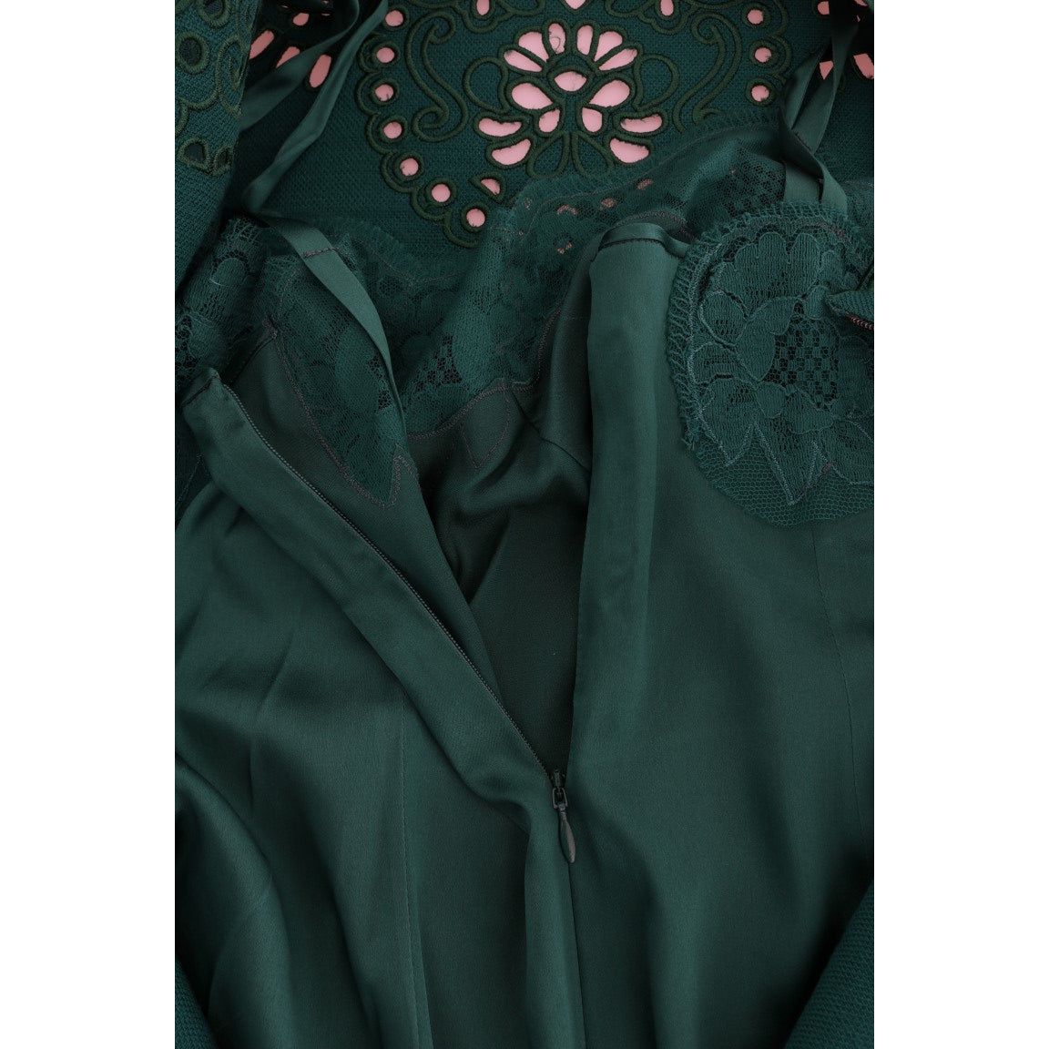 Dolce & Gabbana | Green Floral Cutout Silk Wool Dress | McRichard Designer Brands