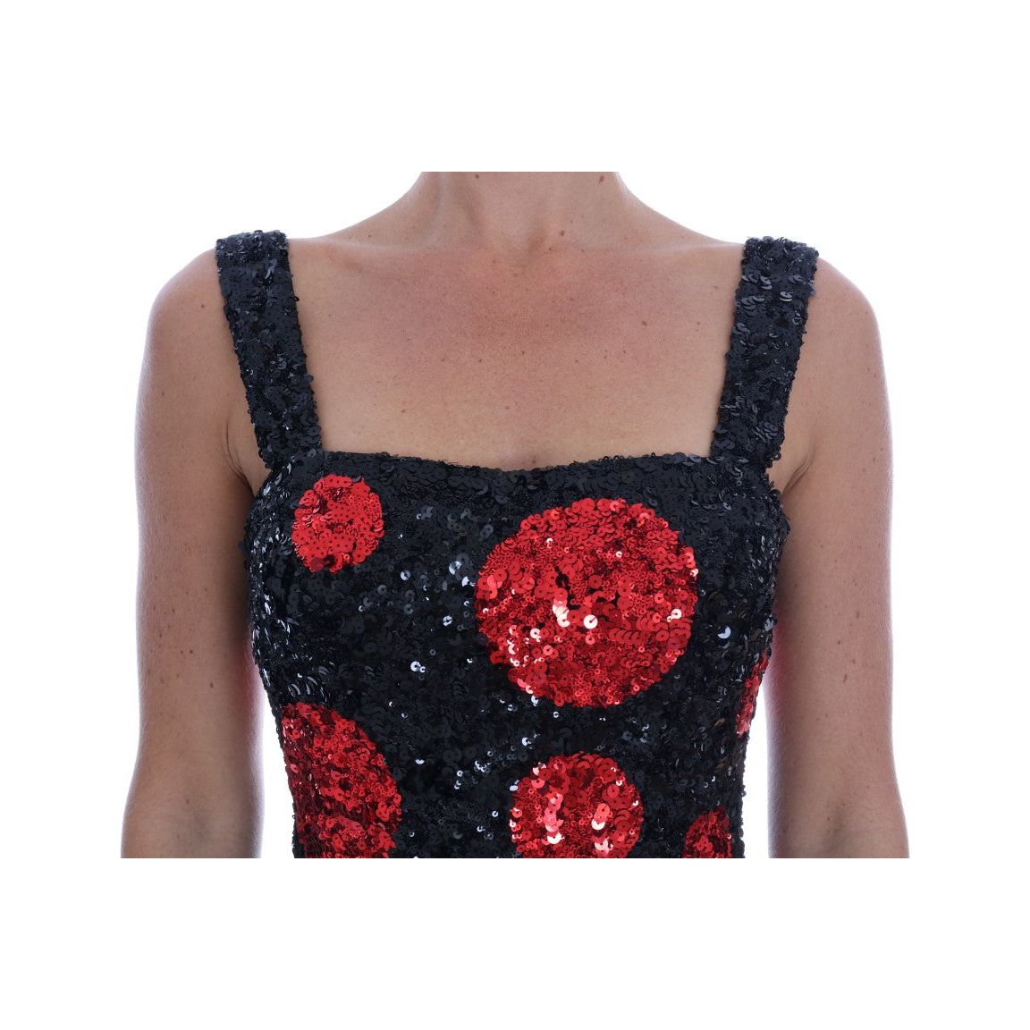 Dolce & Gabbana | Black Red Polka Sequined Shift Dress | McRichard Designer Brands