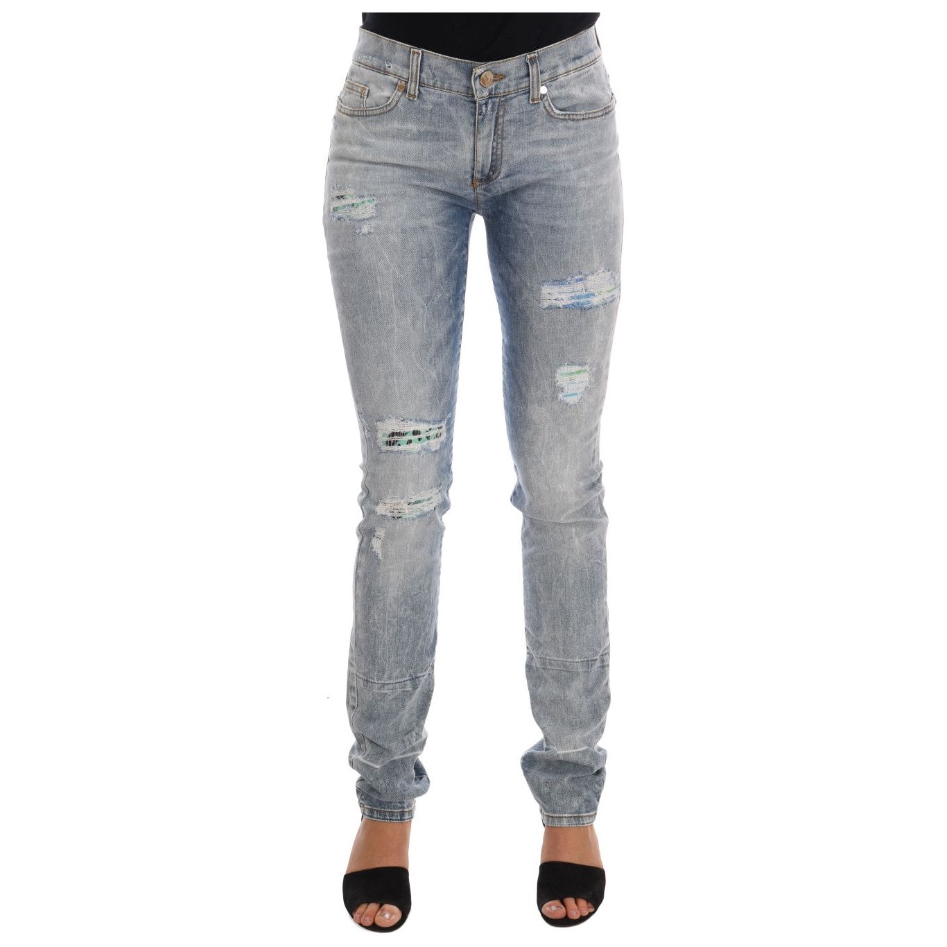 Versace Jeans | Blue Wash Torn Stretch Slim Fit Jeans | McRichard Designer Brands