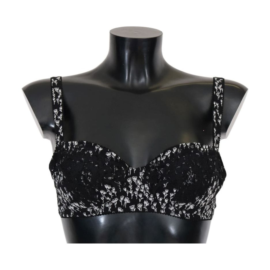 Dolce & Gabbana | Black Silk White Lace Stretch Underwear Bra | McRichard Designer Brands