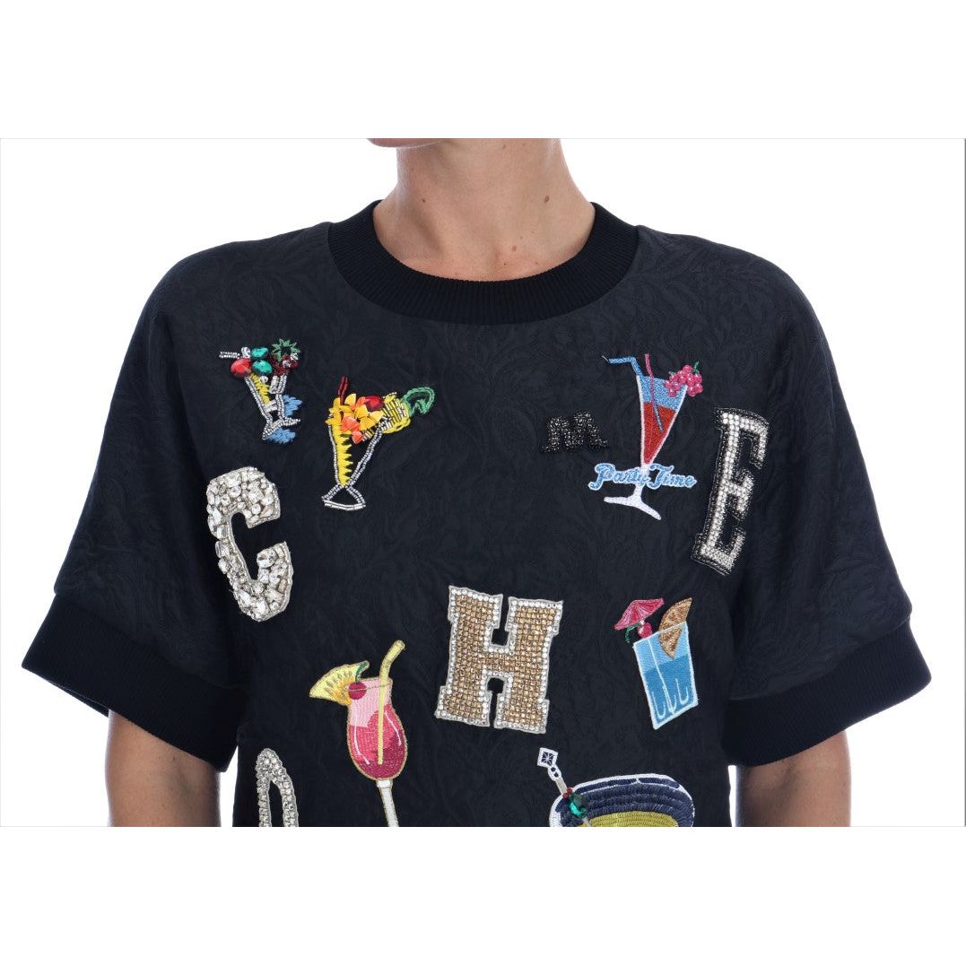 Dolce & Gabbana | Black Brocade Cocktail Crystal Sweater | McRichard Designer Brands
