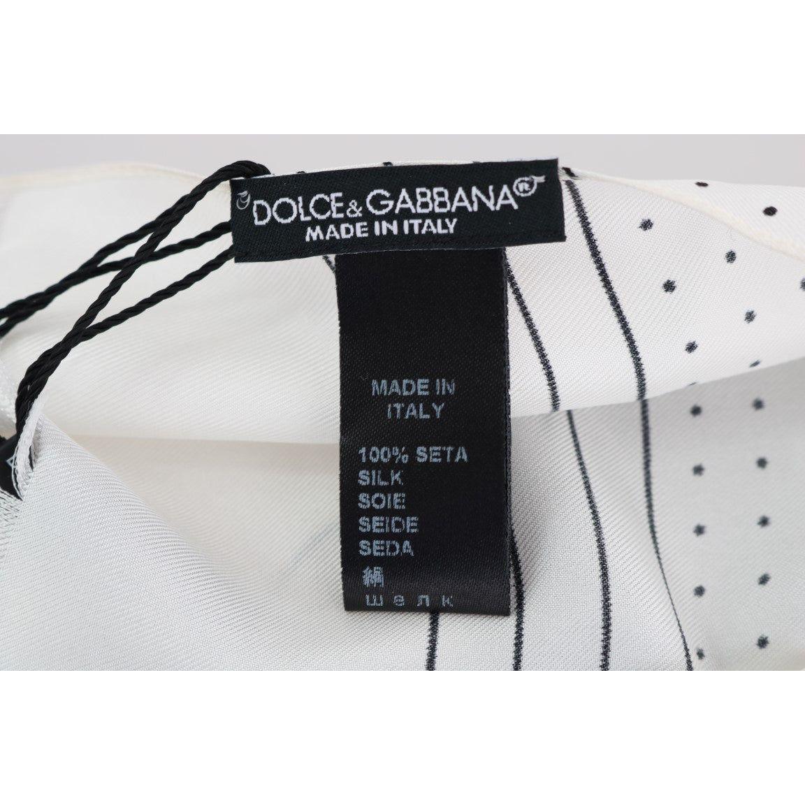 Dolce & Gabbana | White Polka Dotted Silk Skinny Scarf | McRichard Designer Brands