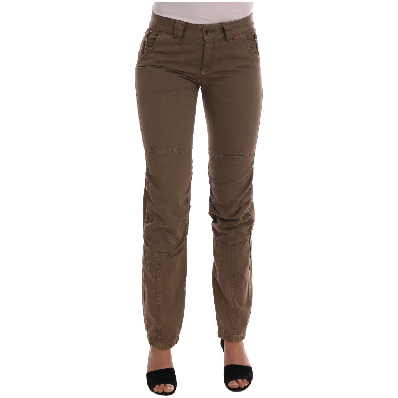Ermanno Scervino | Brown Cotton Casual Slim Fit Pants | McRichard Designer Brands