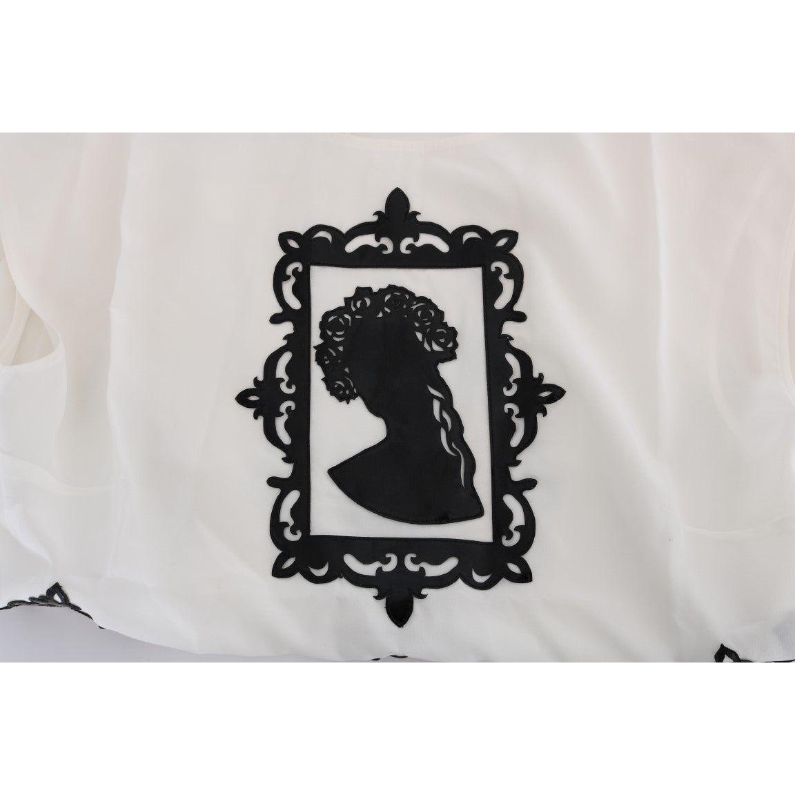 Dolce & Gabbana | White Silk Black Frame Blouse | McRichard Designer Brands