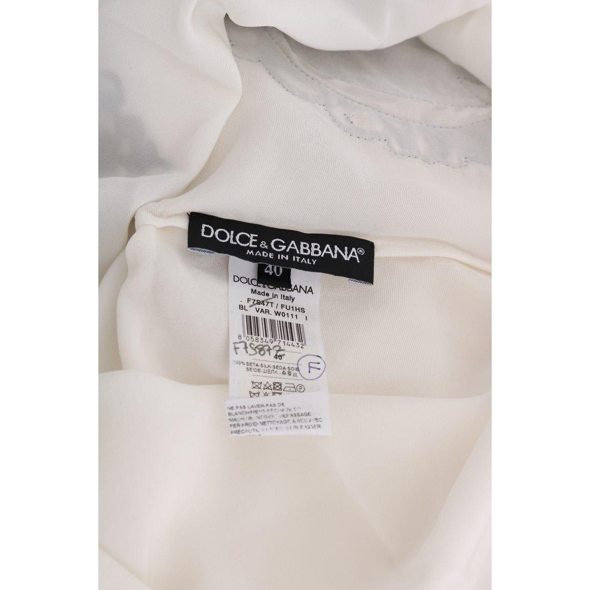 Dolce & Gabbana | White Silk Black Frame Blouse | McRichard Designer Brands