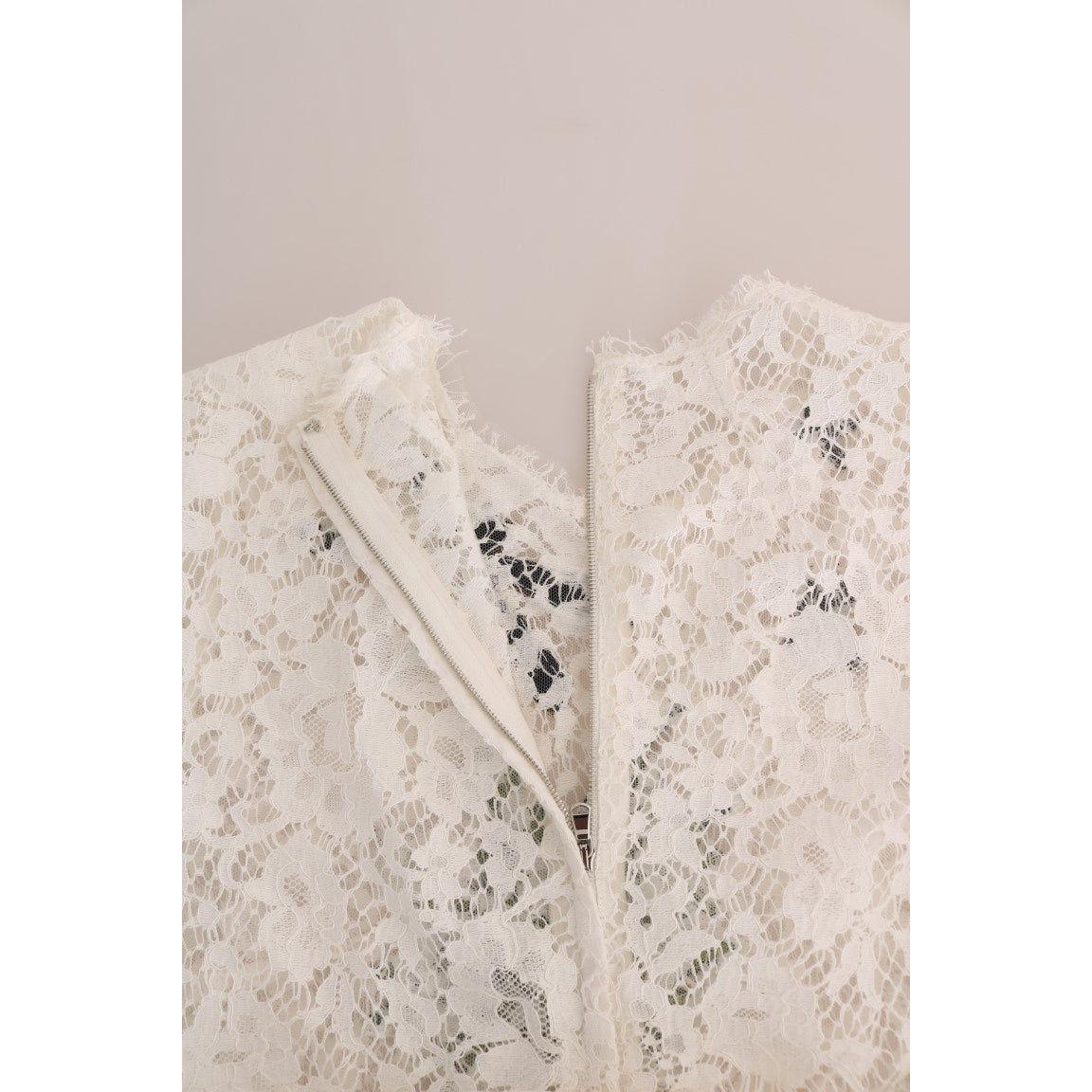 Dolce & Gabbana | White Crystal Embellished Lace Blouse | McRichard Designer Brands