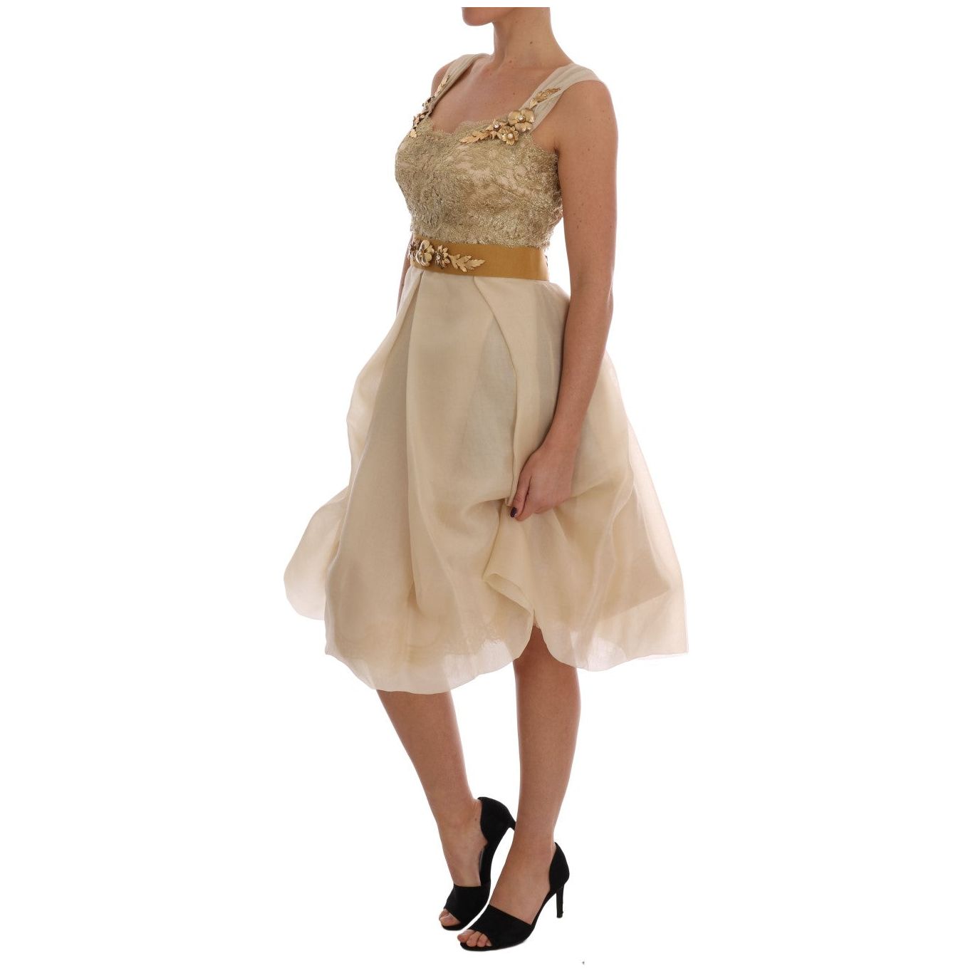 Dolce & Gabbana | Gold Silk Crystal Embellished Dress | McRichard Designer Brands