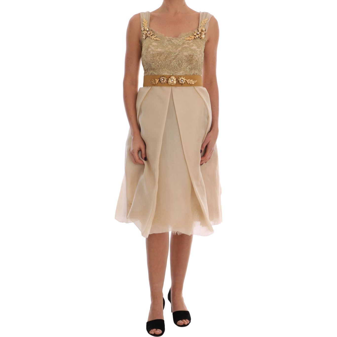 Dolce & Gabbana | Gold Silk Crystal Embellished Dress | McRichard Designer Brands