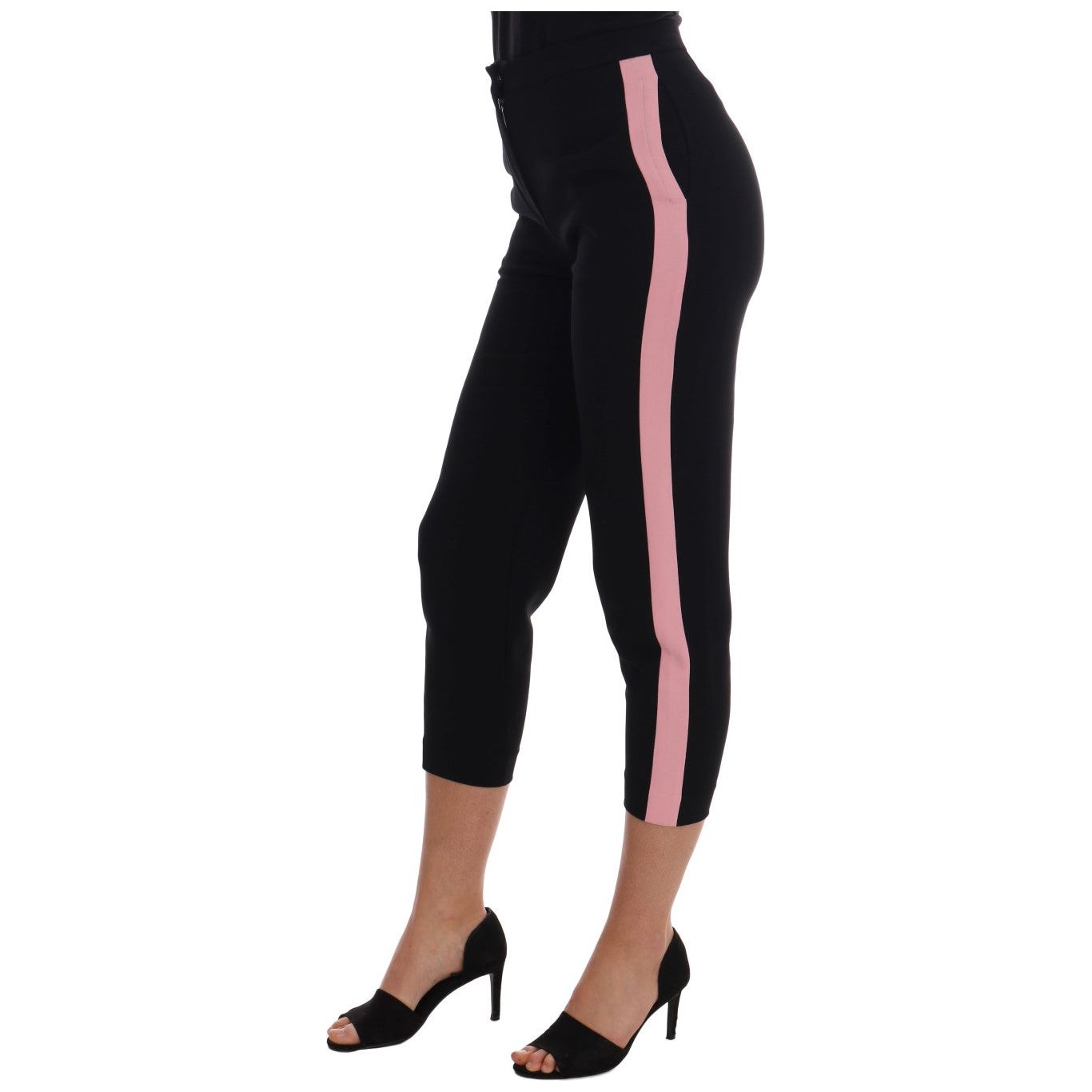 Dolce & Gabbana | Black Stretch Pink Stripes Capri Pants | McRichard Designer Brands