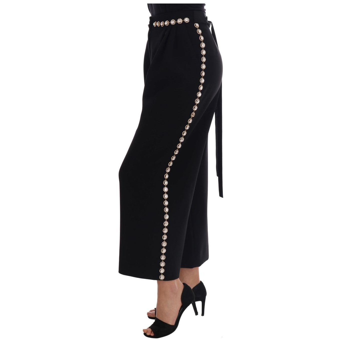 Dolce & Gabbana | Black Wool Stretch Crystal Pants | McRichard Designer Brands