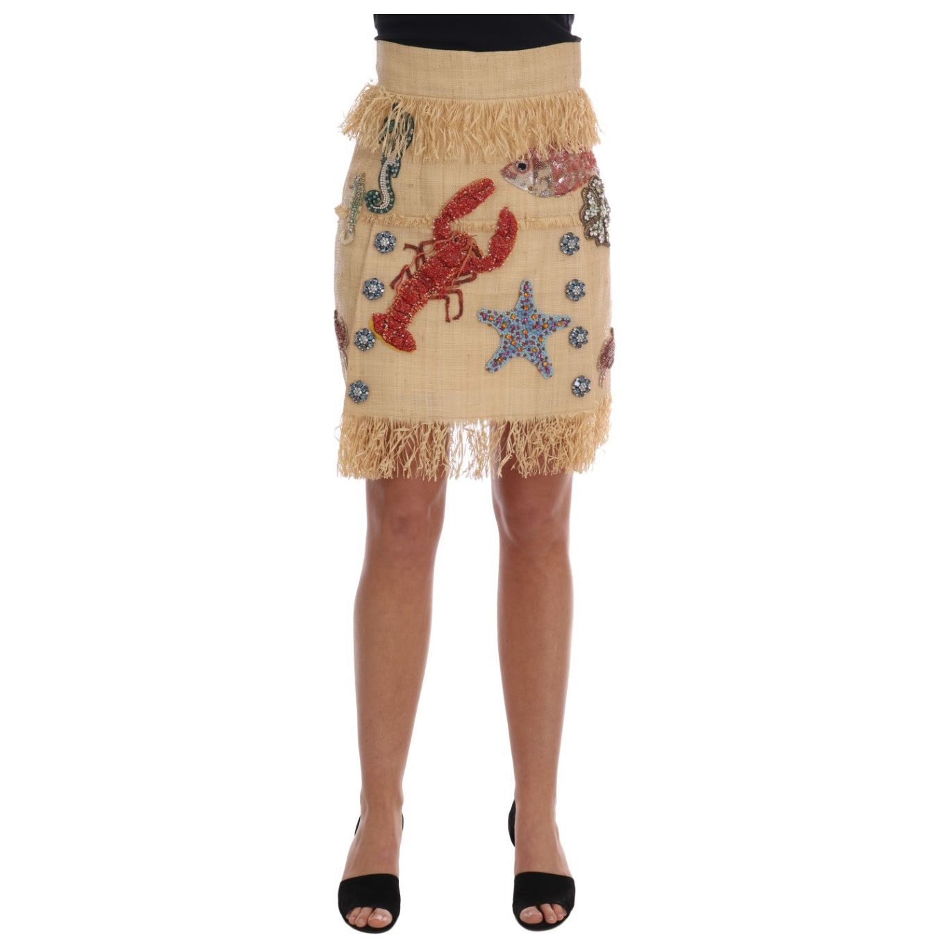 Dolce & Gabbana | Crystal Beige Palm Fiber Skirt | McRichard Designer Brands