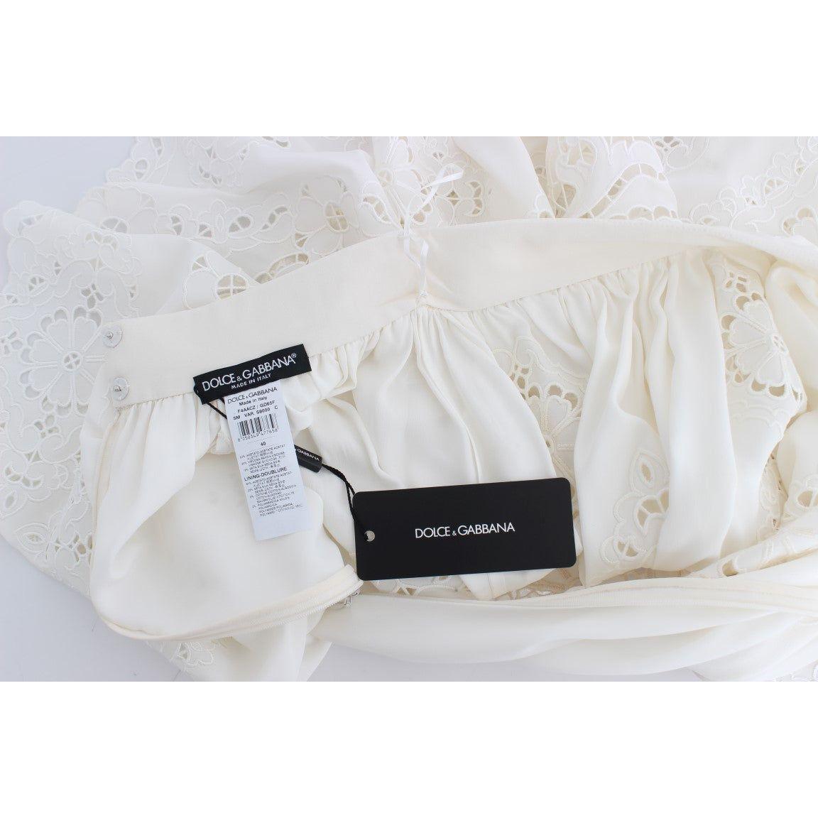 Dolce & Gabbana | White Silk Floral Ricamo Knee Skirt | McRichard Designer Brands
