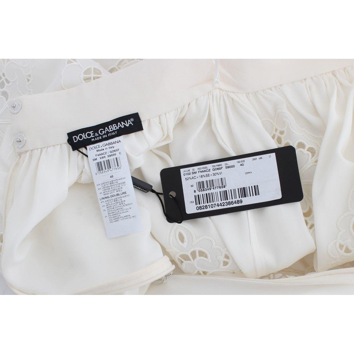Dolce & Gabbana | White Silk Floral Ricamo Knee Skirt | McRichard Designer Brands