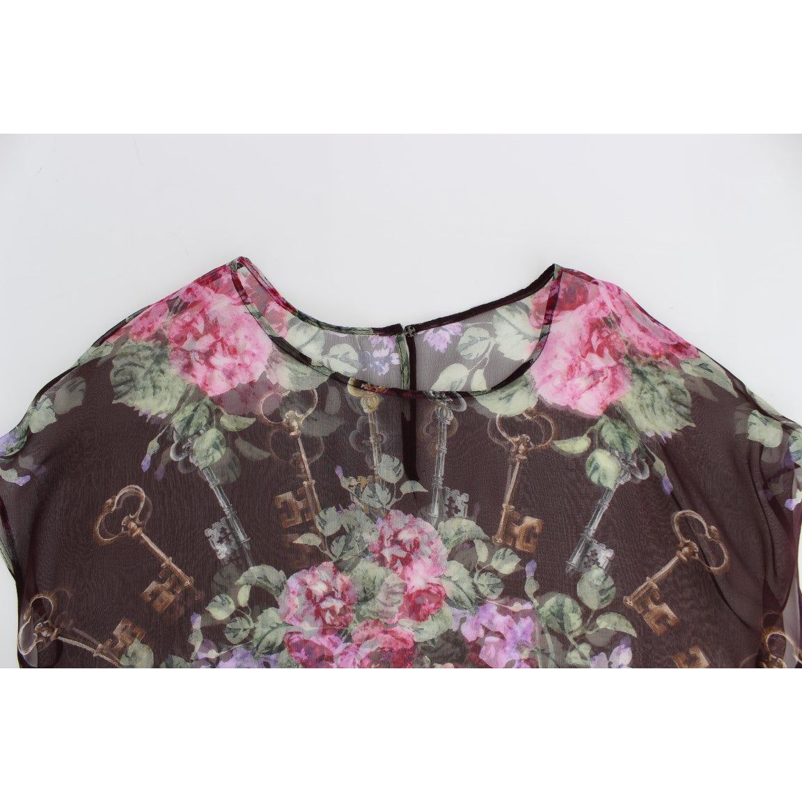 Dolce & Gabbana | Black Key Floral Print Silk Blouse T-shirt | McRichard Designer Brands