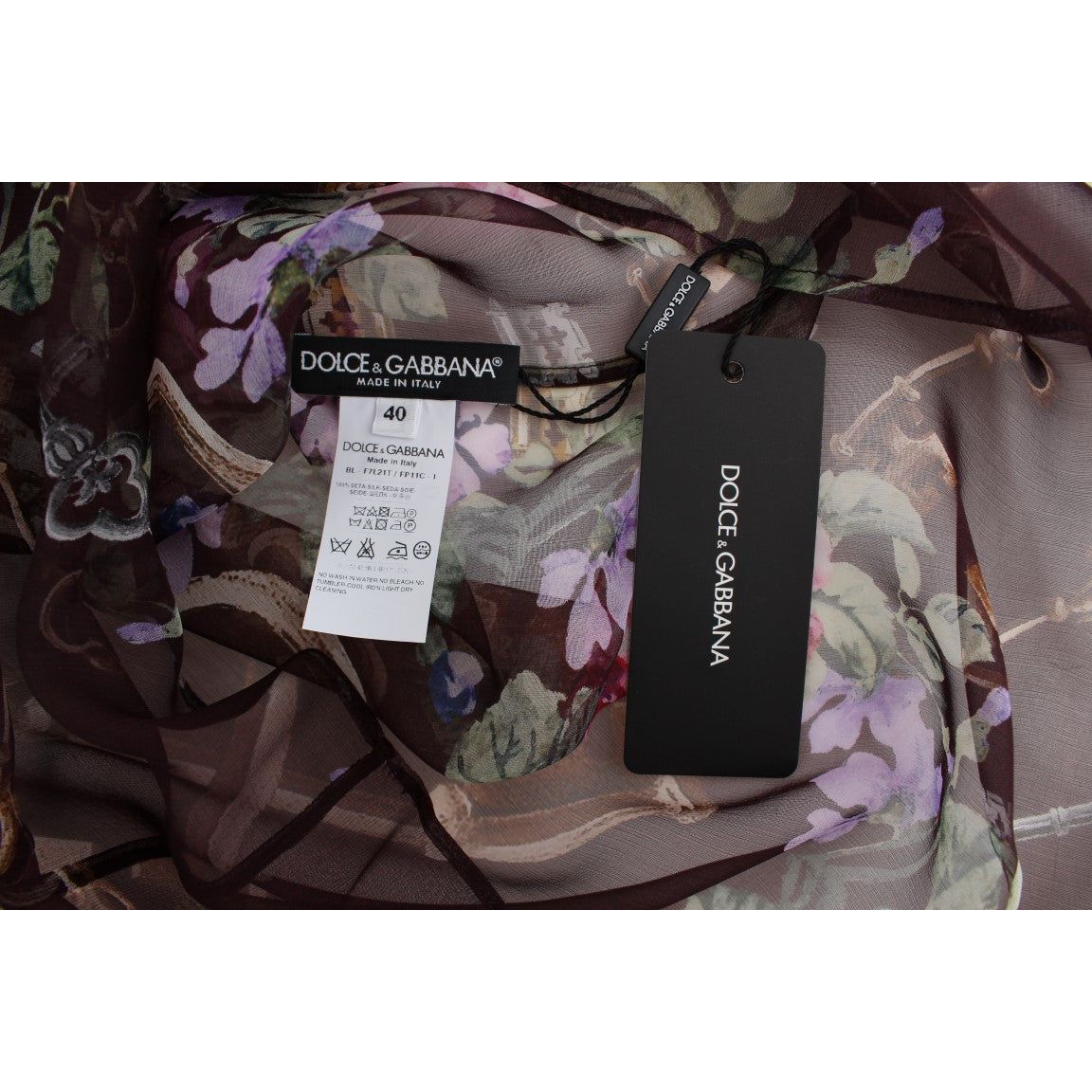 Dolce & Gabbana | Black Key Floral Print Silk Blouse T-shirt | McRichard Designer Brands
