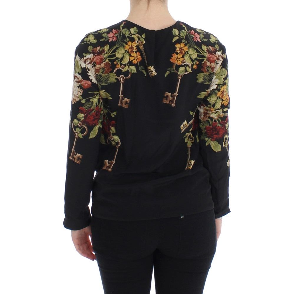 Dolce & Gabbana | Black Key Floral Print Silk Blouse Top | McRichard Designer Brands