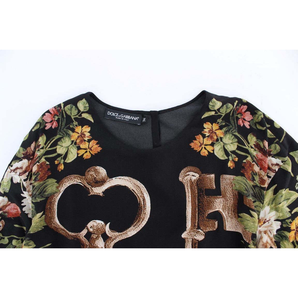Dolce & Gabbana | Black Key Floral Print Silk Blouse Top | McRichard Designer Brands