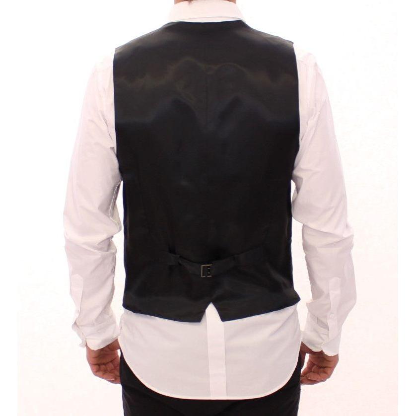 Dolce & Gabbana | Gray Striped Wool Single Breasted Vest | McRichard Designer Brands