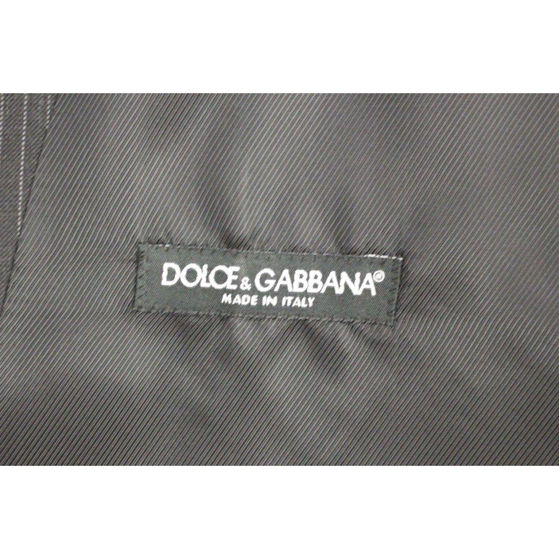 Dolce & Gabbana | Gray Striped Wool Single Breasted Vest | McRichard Designer Brands