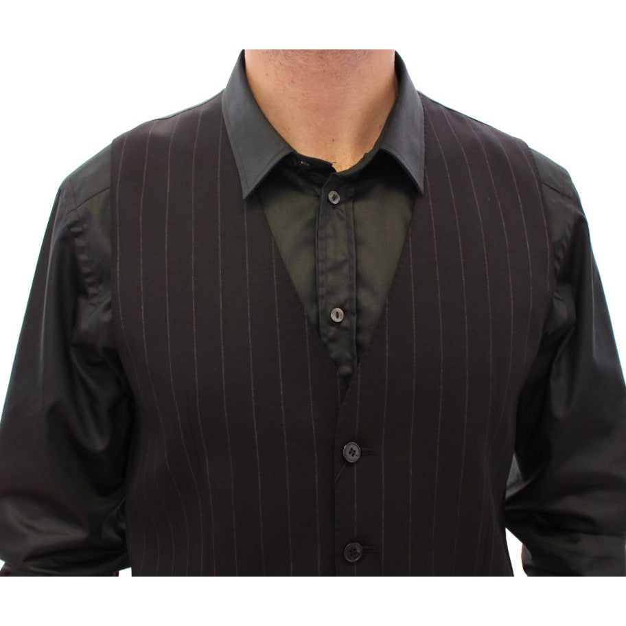 Dolce & Gabbana | Black Striped Wool Logo Vest | McRichard Designer Brands
