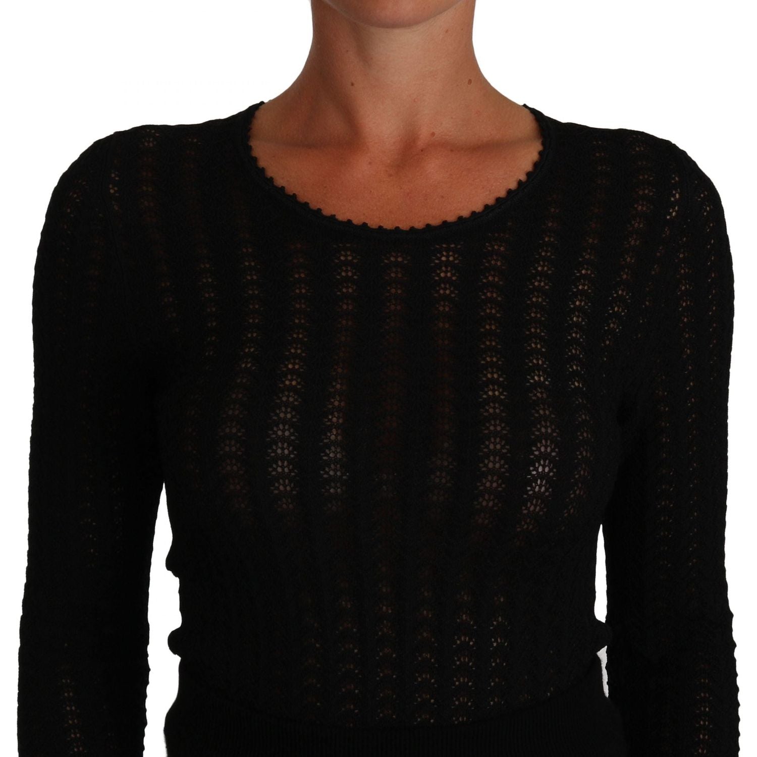 Dolce & Gabbana | Black Knitted Wool Sheath Long Sleeves Dress | McRichard Designer Brands
