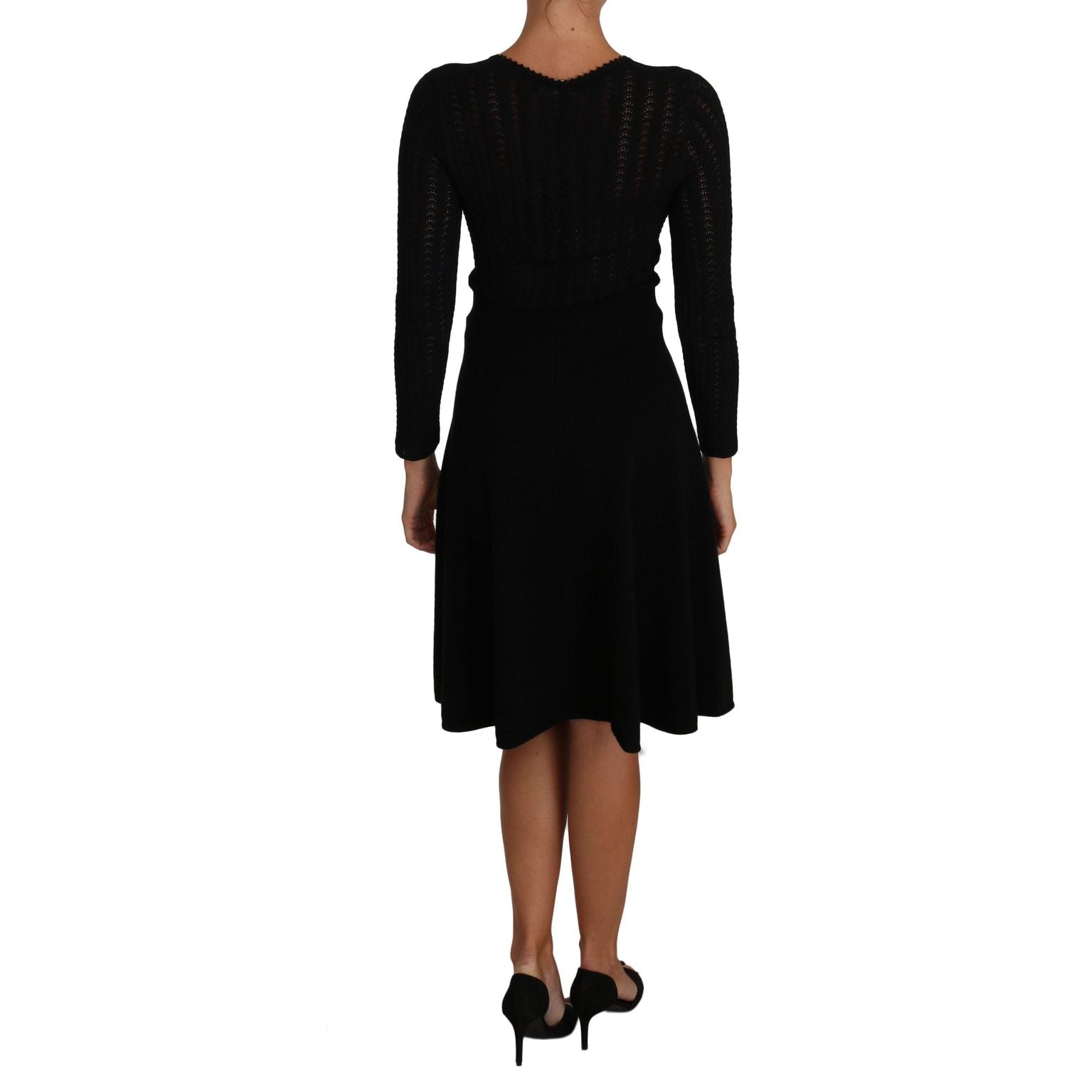 Dolce & Gabbana | Black Knitted Wool Sheath Long Sleeves Dress | McRichard Designer Brands