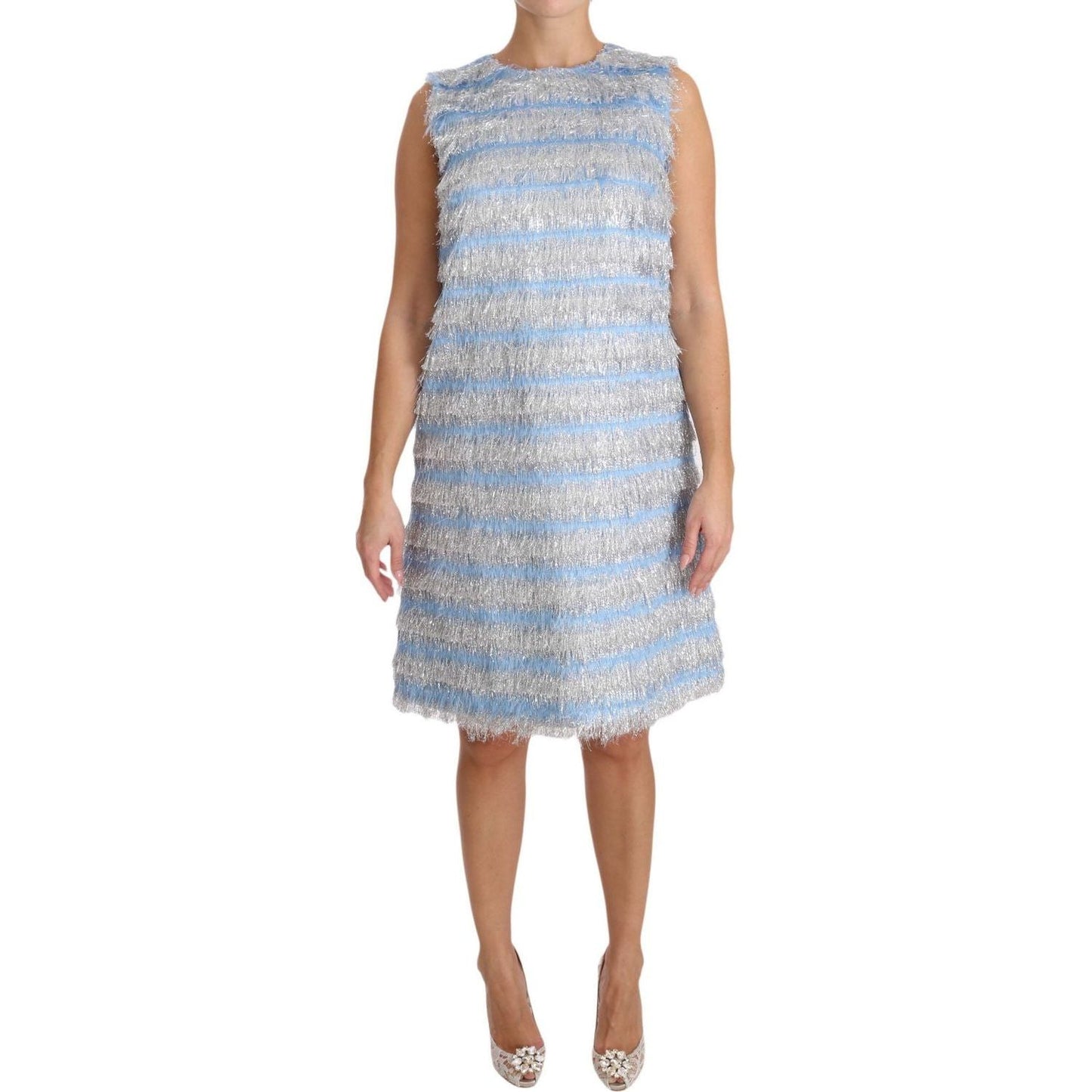 Dolce & Gabbana | Light Blue Silver Shift Gown Dress | McRichard Designer Brands