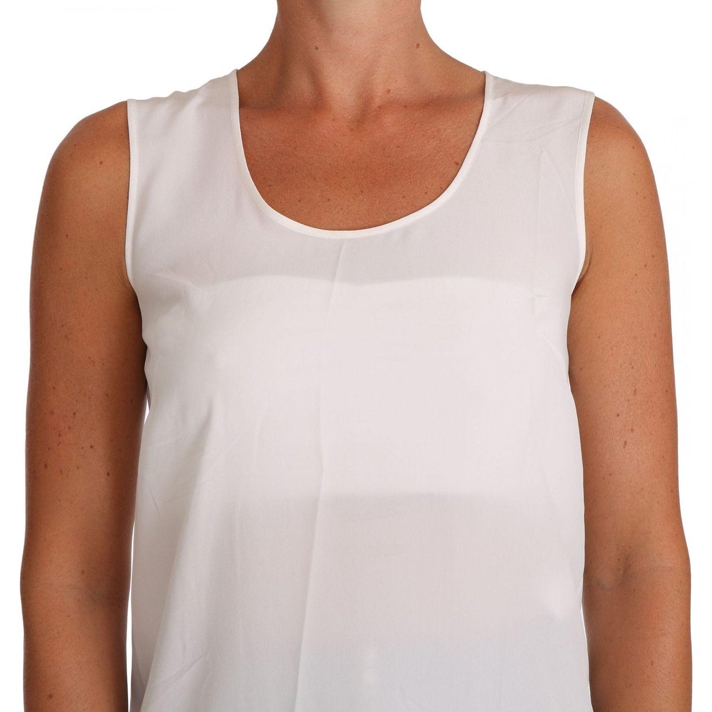 Dolce & Gabbana | White Silk A-line Sleeveless Blouse T-Shirt Top | McRichard Designer Brands