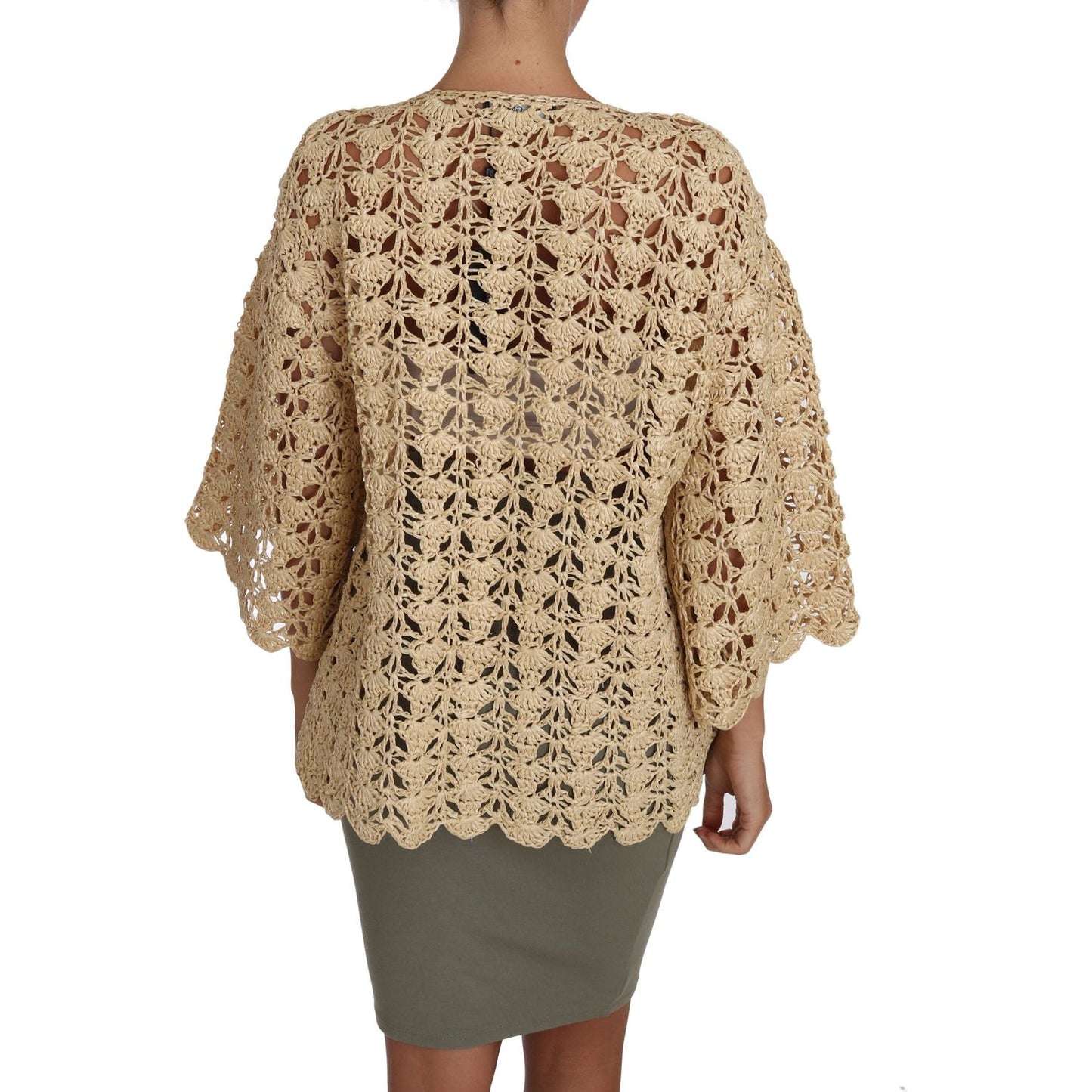Dolce & Gabbana | Beige Cardigan Crochet Knitted Raffia Sweater | McRichard Designer Brands