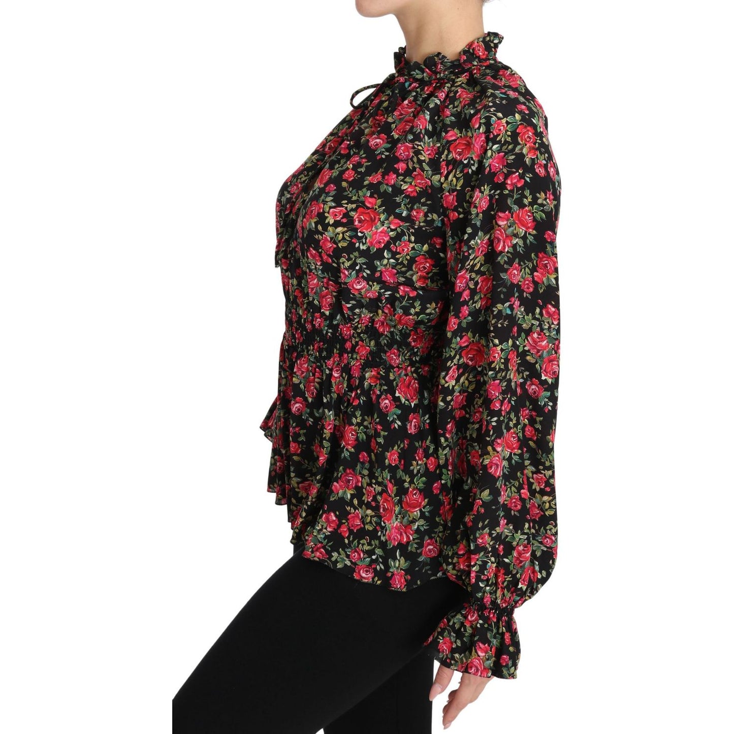 Dolce & Gabbana | Black Rose Print Floral Shirt Top Blouse | McRichard Designer Brands