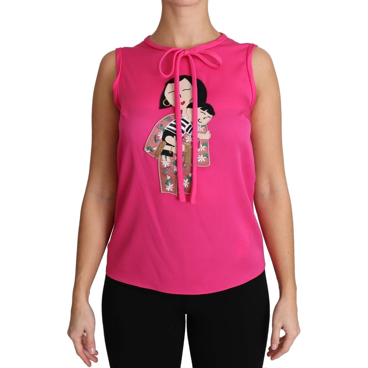 Dolce & Gabbana | Pink Family Silk Tank  Mama Blouse Top Shirt | McRichard Designer Brands