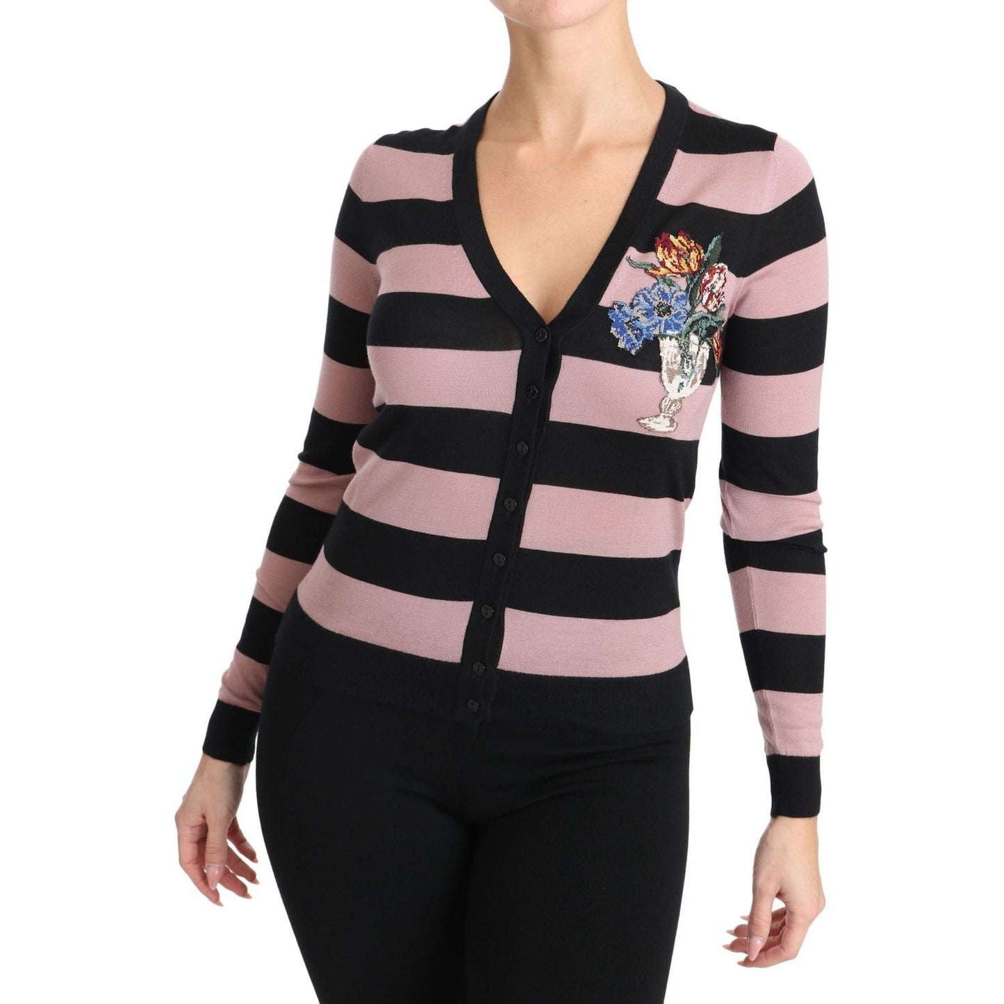 Dolce & Gabbana | Pink Floral Cashmere Cardigan Sweater | McRichard Designer Brands