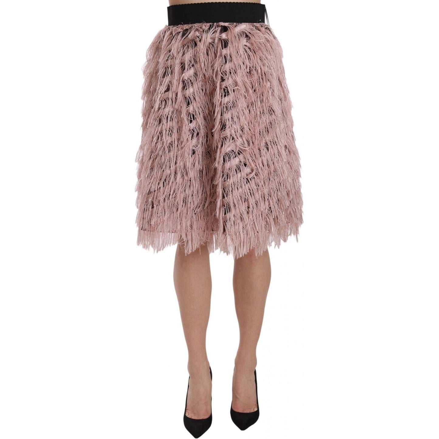 Dolce & Gabbana | Pink Gold Fringe Metallic Pencil A-line Skirt | McRichard Designer Brands