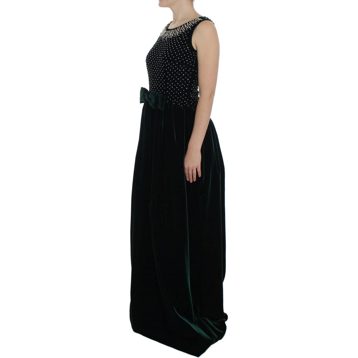 Dolce & Gabbana | Green Velvet Crystal Long Maxi Dress | McRichard Designer Brands