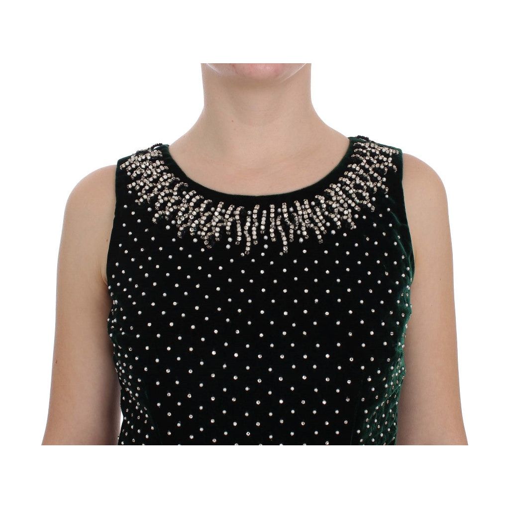 Dolce & Gabbana | Green Velvet Crystal Long Maxi Dress | McRichard Designer Brands