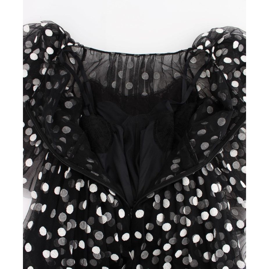 Dolce & Gabbana | Black White Polka Dotted Ruffled Dress | McRichard Designer Brands