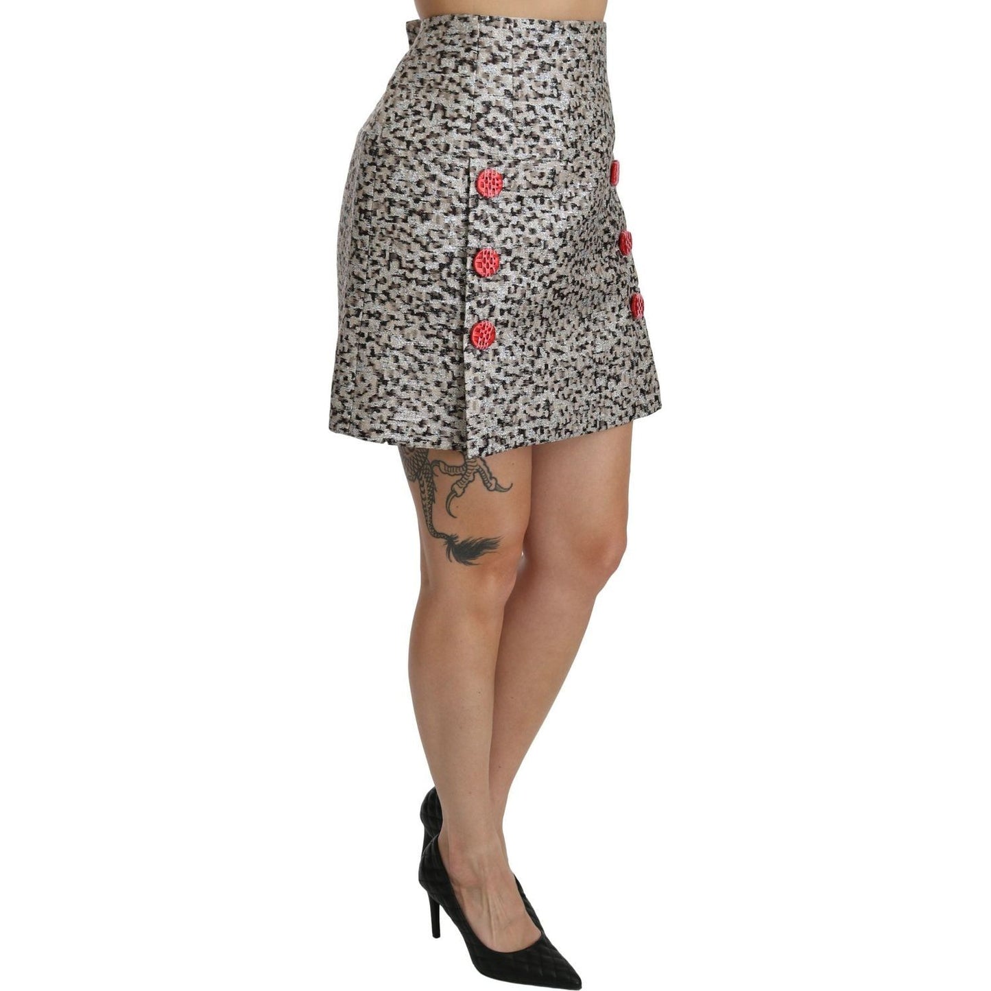 Dolce & Gabbana | Silver Pattern A-line High Waist Skirt | McRichard Designer Brands
