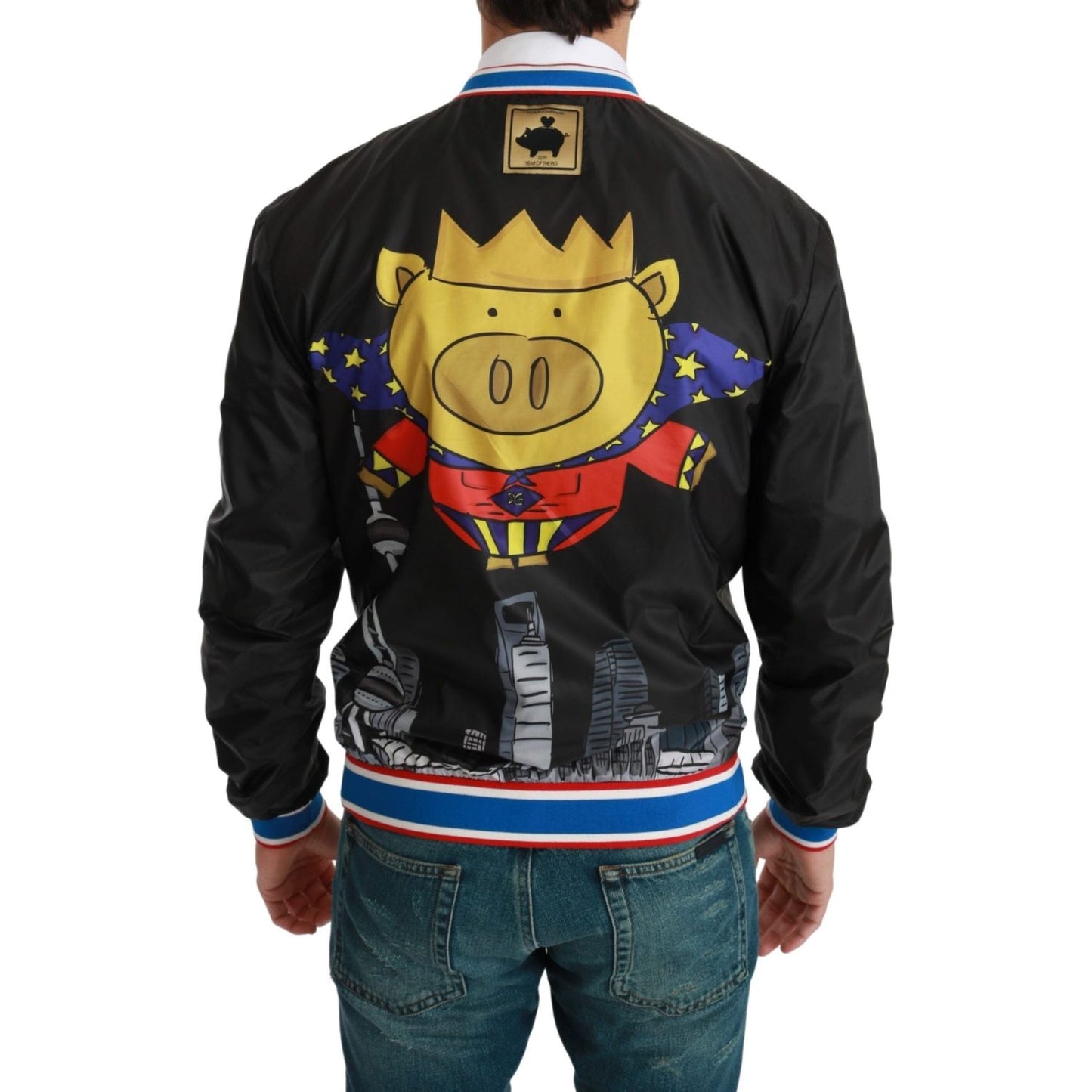 Dolce & Gabbana | Black YEAR OF THE PIG Bomber Jacket | McRichard Designer Brands