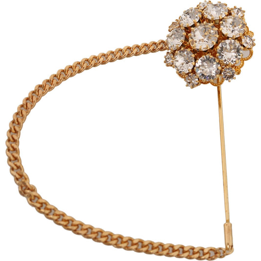 Gold Brass Clear Crystal Chain Pin Women Brooch