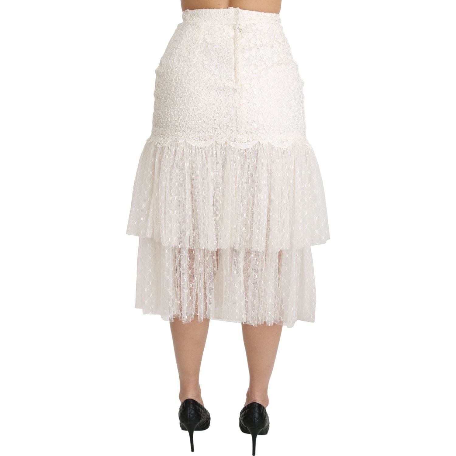 Dolce & Gabbana | White Lace Layered High Waist Midi Cotton  Skirt | McRichard Designer Brands